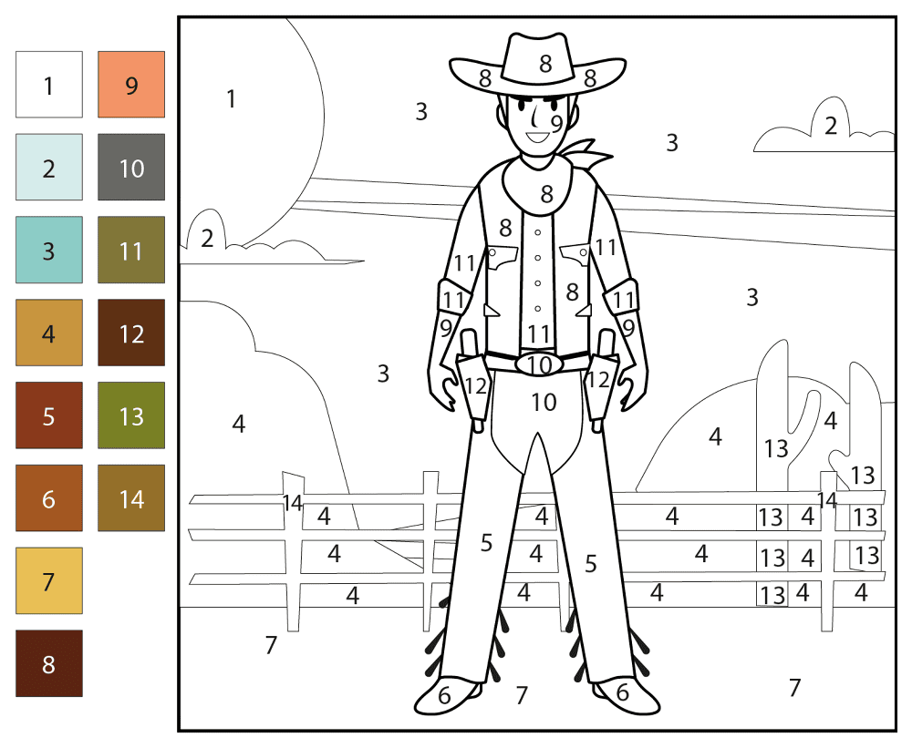 Cowboy Color By Number Coloring Page Md Coloring Page — Free Printable — free printable coloring page